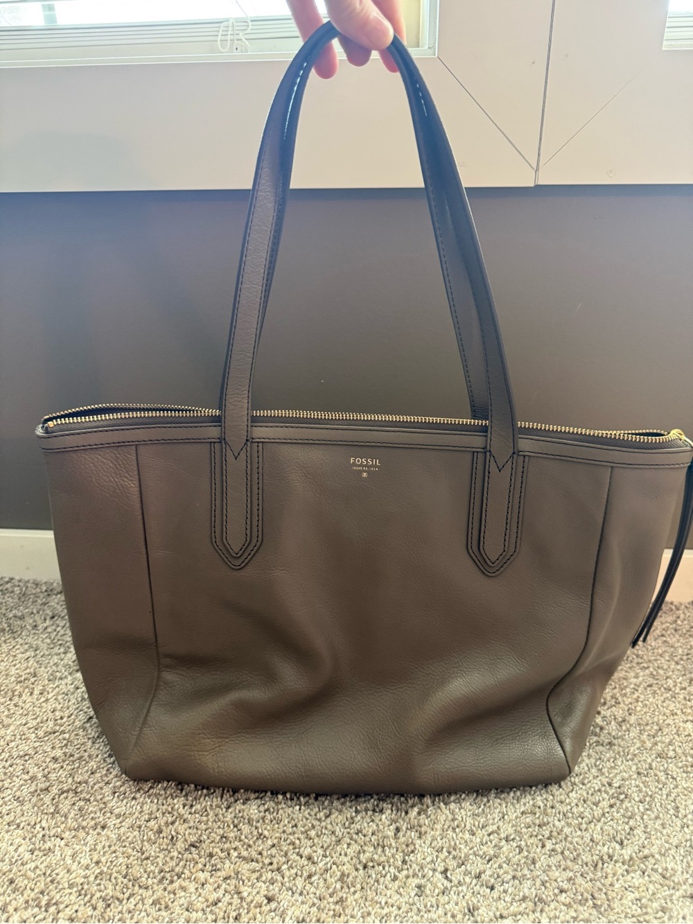 Fossil Gray Leather Zip Tote